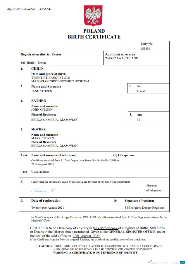 Download Poland vital record birth certificate Word and PDF template Photoshop template
